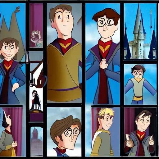 Prompt: disney animated harry potter