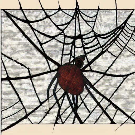 Image similar to weaver worker in a spider web, technical diagram