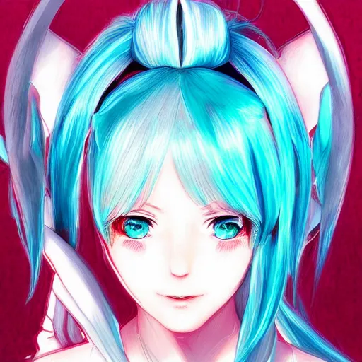 Prompt: portrait a hatsune miku, light effect, anime style hyper detailed, illustration, bloody, intricate, elegant, digital painting, artstation, smooth, sharp focus, art by leonardo da vinci.