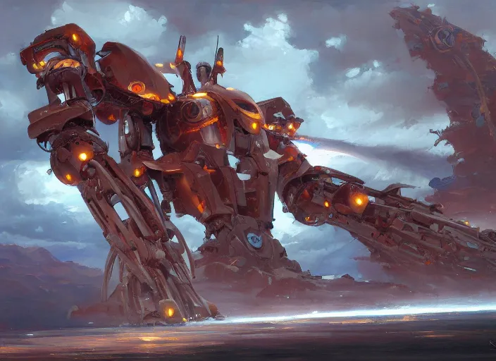 an intricate oil painting of a giant anime robot with | Stable ...