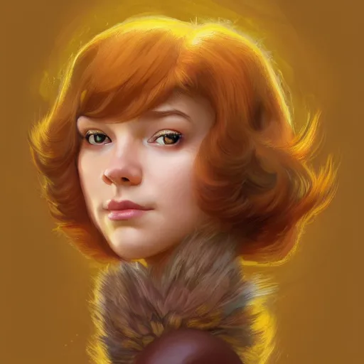 Prompt: Full-Body Portrait of Squirrel Girl, Marvel, fantasy, left-leaning squirrel tail, symmetrical face, blush, intricate, cute, elegant, highly detailed, nature, yellow mist, digital painting, artstation, concept art, matte, sharp focus, illustration, art by Artgerm and Greg Rutkowski and Alphonse Mucha