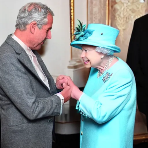 Prompt: the queen of england knighting jeffrey epstein