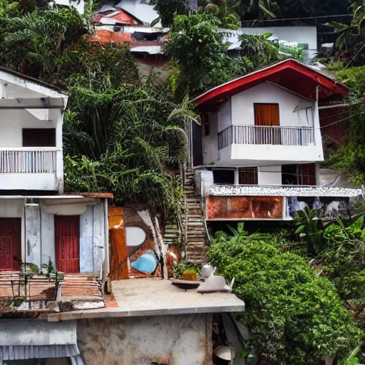 Image similar to rio de janeiro house. the house is in a favela. extremely detailed. by glen billy. hyper - realistic, 8 k