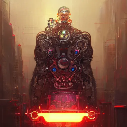 Prompt: group!! of men and women with extremely large and intricate eye cyberpunk bionics with angry red eyes and slim features, cyberpunk, bionics, augments, lights, cables, elegant gleaming intricate baroque jewellery, colorful, vivid, imposing, epic, digital painting, artstation, concept art, by peter mohrbacher and wlop and rhads,