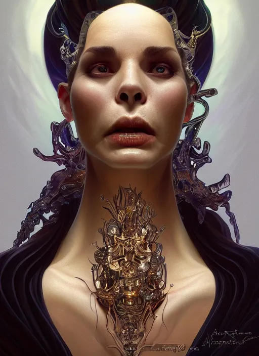 Image similar to a full body perspective of a stout preistess of the underworld, crooked nose, shiny, intricate, elegant, highly detailed, ultra definition, digital painting, artstation, vray, concept art, smooth, high speed photography, illustration, art by artgerm and greg rutkowski and alphonse mucha and james jean