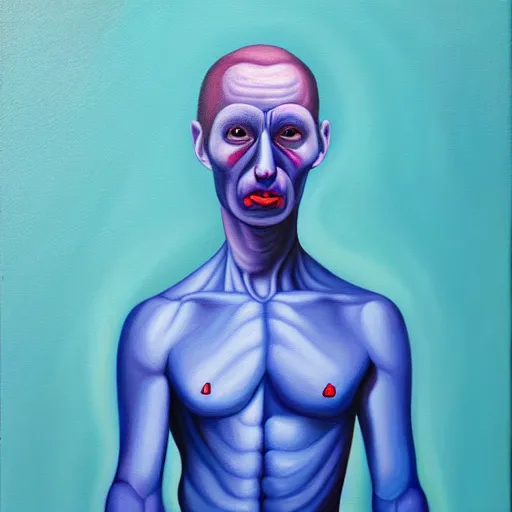 Prompt: a blueberry - human hybrid, oil on canvas, surreal