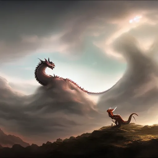 Prompt: A dragon made of clouds, concept art, matte painting, 8k, highly detailed, artstation