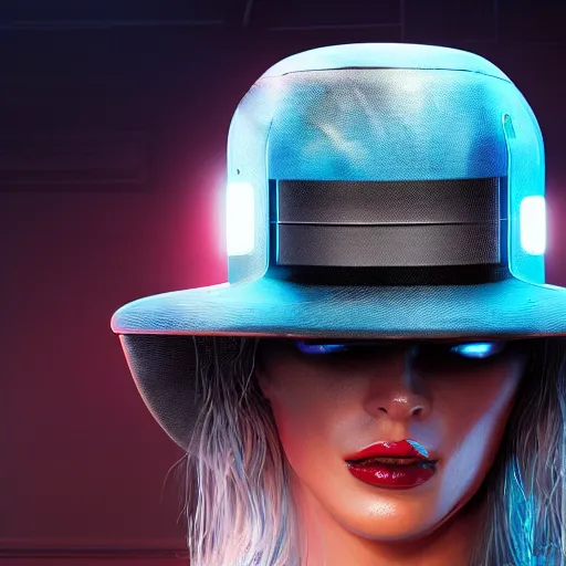 Image similar to a hat from the future, cyberpunk, highly detailed, epic lighting, hyper photorealism, 8 k