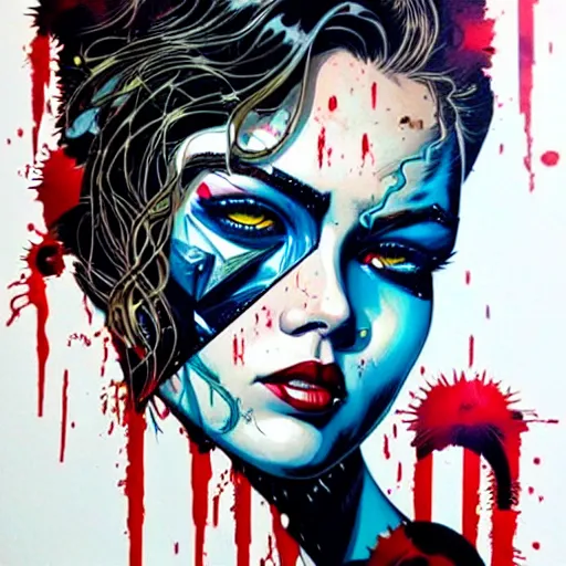 Image similar to blood in ocean intricate details by MARVEL comics and Sandra Chevrier