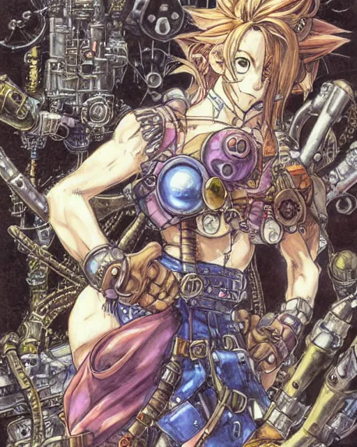 Image similar to conceptual art from from chrono trigger, steampunk, by master artist yoshitaka amano, masterpiece w 1 0 2 4