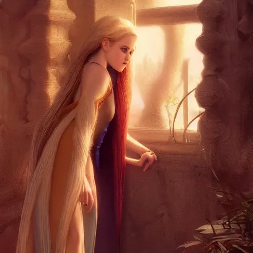 Prompt: kristen stewart as rapunzel, ultra realistic, super detailed, digital painting, artstation, concept art, smooth, sharp focus, illustration, art by wlop, mars ravelo and greg rutkowski