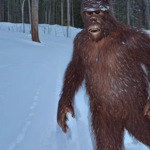 Prompt: real bigfoot caught on film, photograph