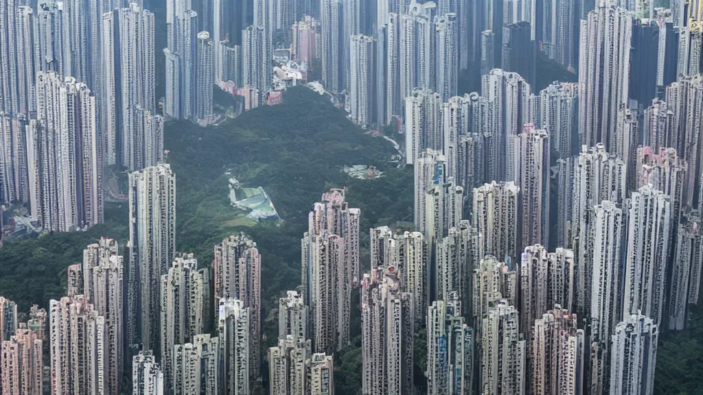 Image similar to a tornado ripping through the city of hong kong, aerial photography,
