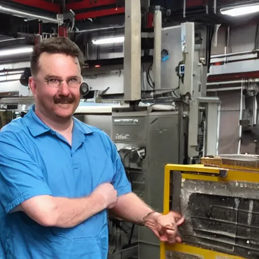 Prompt: baker at his factory holding the top steam review