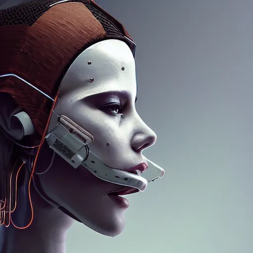 Prompt: sexy beautiful woman head made of mech mask rendered in unreal engine, cyberpunk, rave, scifi, painted by agnes lawrence pelton | agustin fernandez | ale na aenami | wlop