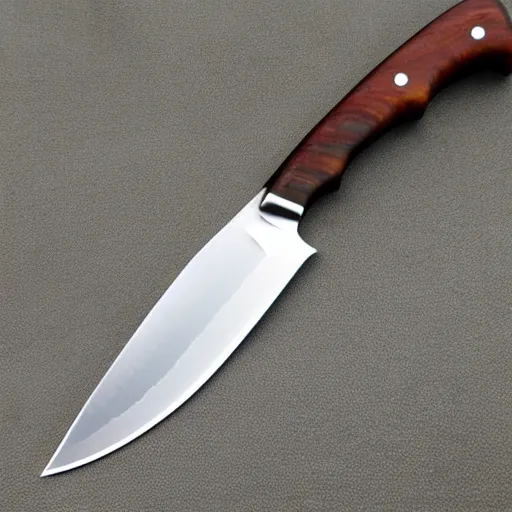 Image similar to tactical knife, glow, reflection, wide angle, iron wood handle