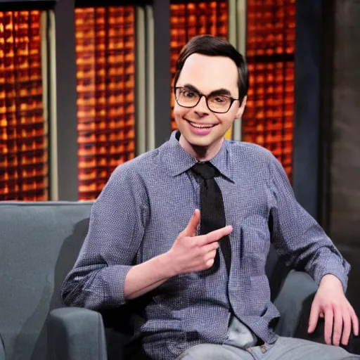 Prompt: jim parsons pretending to be larry king