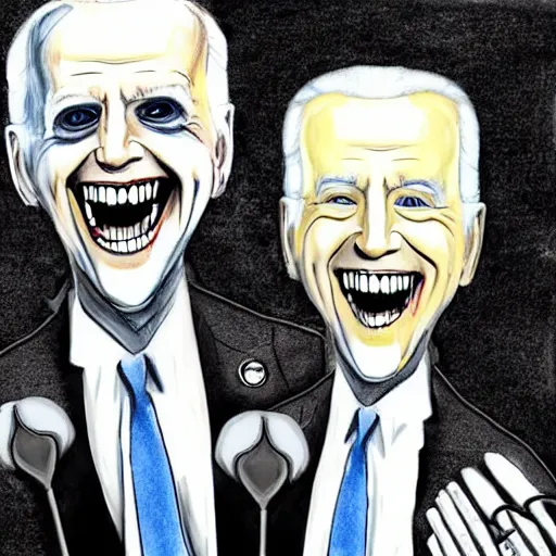 Image similar to grunge drawing of joe biden in the style of jack skellington