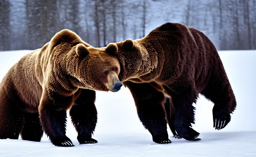 Image similar to vladimir putin kisses a bear, french kiss, lovely kiss, kiss mouth to mouth, romantic, emotional, love scene, insane details, clear face and eyes, textured, 8 k, professional photography, animal world, discovery channel