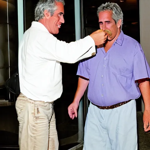 Prompt: jeffrey epstein and fat al eating a hamburger at mcdonalds