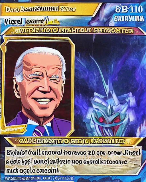 Image similar to biden on a yugioh monster card as a level 1 0 monster