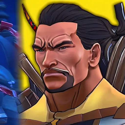 Image similar to a screenshot of arnold schwarzenegger as hanzo in overwatch