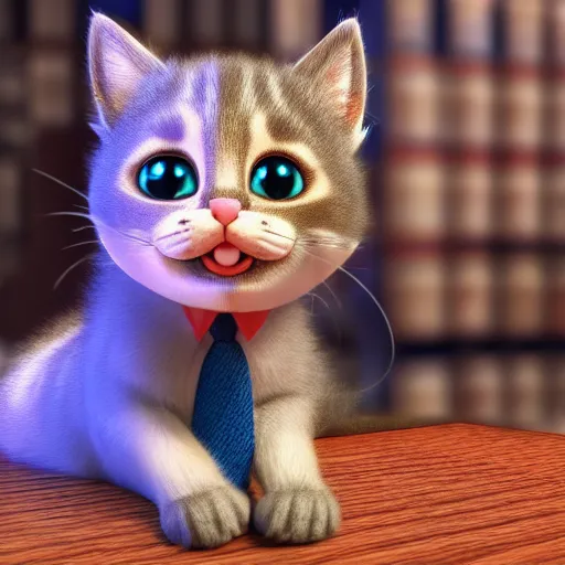 Prompt: 3 d render of cute kitten lawyer, octane render, pixar style