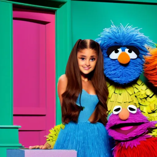 Image similar to ariana grande in a sesame street 4k