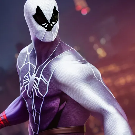 Image similar to Fusion of Spiderman and MoonKnight, hybrid, mix, incredibly detailed, photorealistic, cinematic lighting, trending on artstation, 4k, hyperrealistic