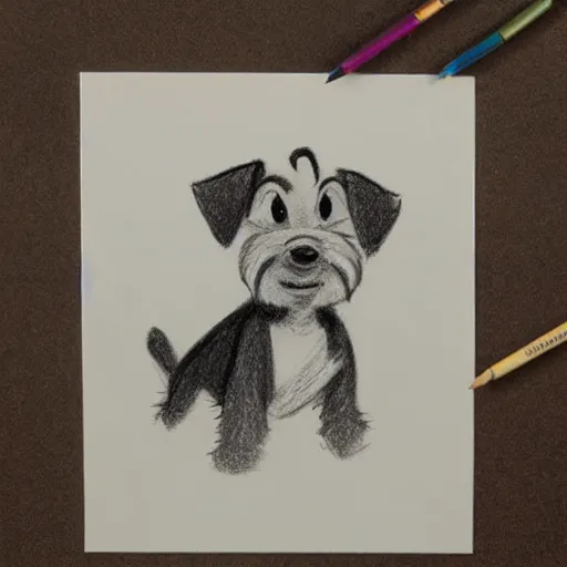 Image similar to milt kahl pencil sketch of happy mini schnauzer