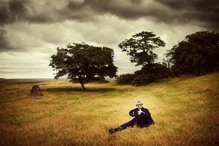 Prompt: “Photo by Robert ParkeHarrison. Old man in a surreal setting.”