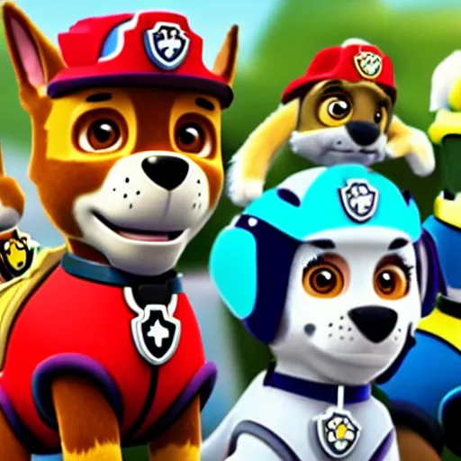 Prompt: paw patrol as real life characters, furry, photorealistic, cinematic, 3 5 mm