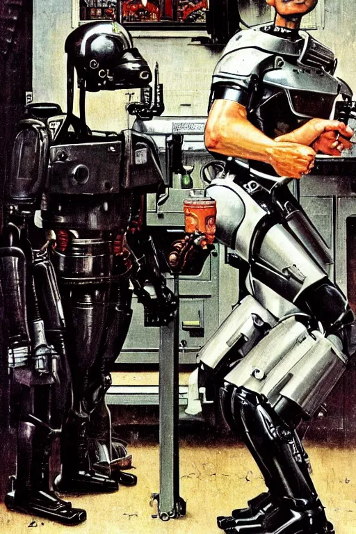 Image similar to robocop painted by Norman Rockwell