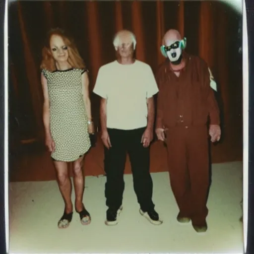 Image similar to a found polaroid photo of trash humpers in the backrooms