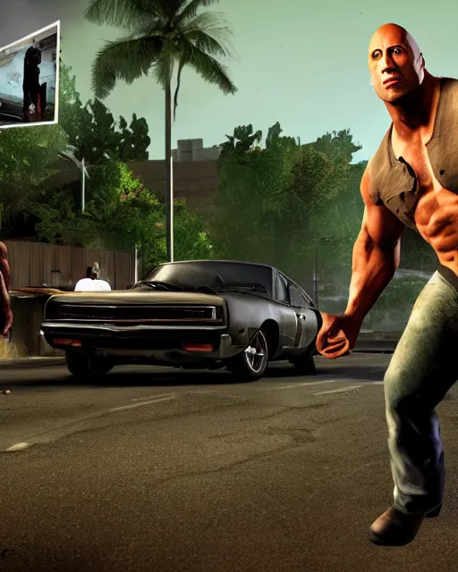 Image similar to dwayne johnson as the charger in the game left 4 dead. xbox 3 6 0 graphics