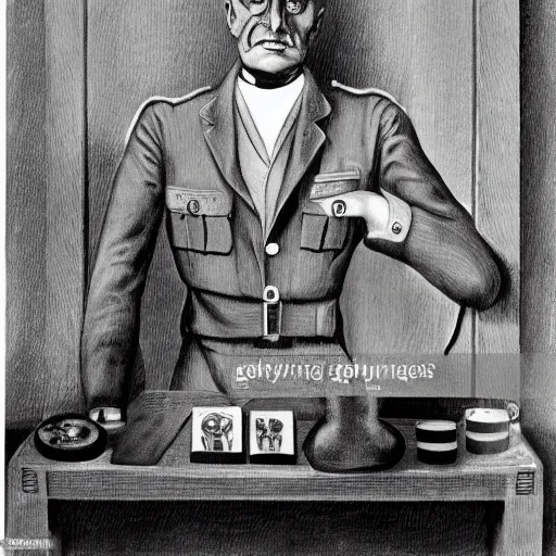 Image similar to portrait still of a ww 1 army surgeon, by charles addams,