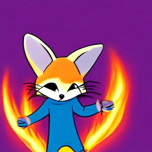 Image similar to Cartoon fennec character wearing a blue sweatshirt and holding fireballs, furry fandom, stylised