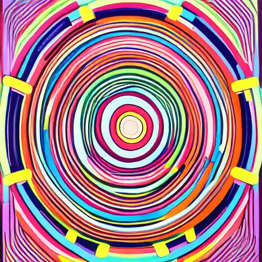 Image similar to rubber duck painting in the style of frank stella, concentric circles, geometric, evenly spaced, minimalist, very colorful