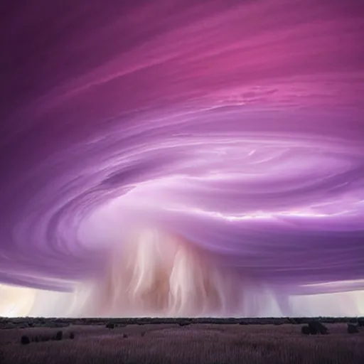 Image similar to amazing photo of a purple clouds in the shape of a tornado by marc adamus, digital art, beautiful dramatic lighting