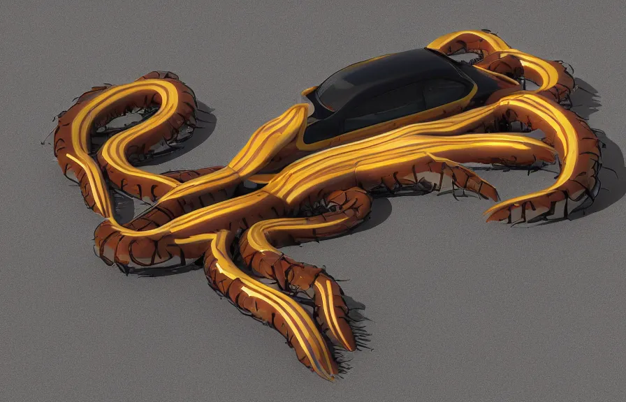 Image similar to car shaped like a centipede, HD digital render