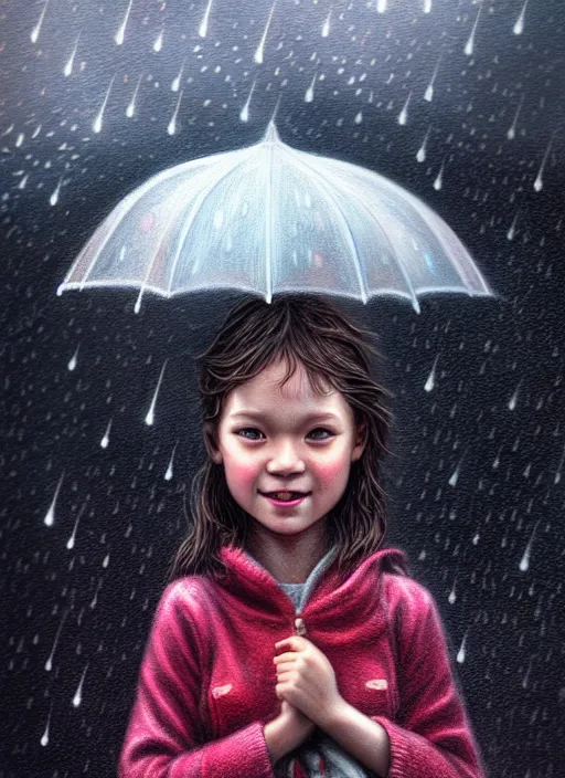 Prompt: a little girl stands outside in glee while it is literally raining cats and dogs, diffuse lighting, detailed face, fantasy, intricate, surrealism!!!!, highly detailed, lifelike, photorealistic, digital painting, artstation, illustration, concept art, smooth, sharp focus,