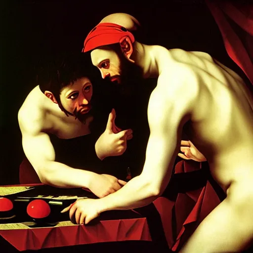 Prompt: Painting by Caravaggio. Video game tournament