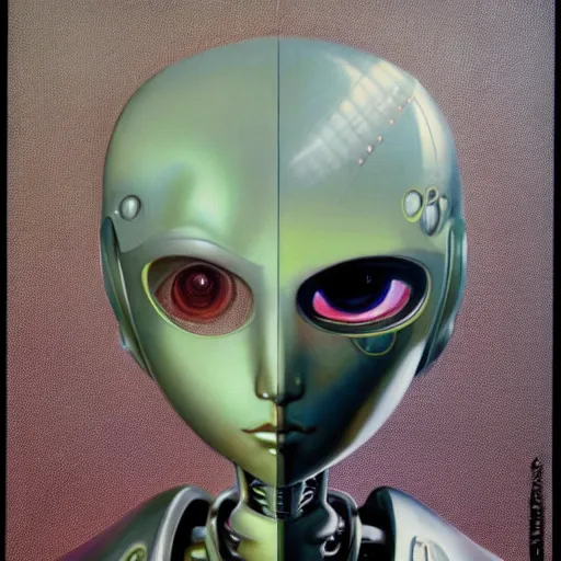 Image similar to a simple concept art portrait of a robot. an award winning yoshitaka amano digital art poster color painting. a masterpiece by james gurney. poster colour on canvas.