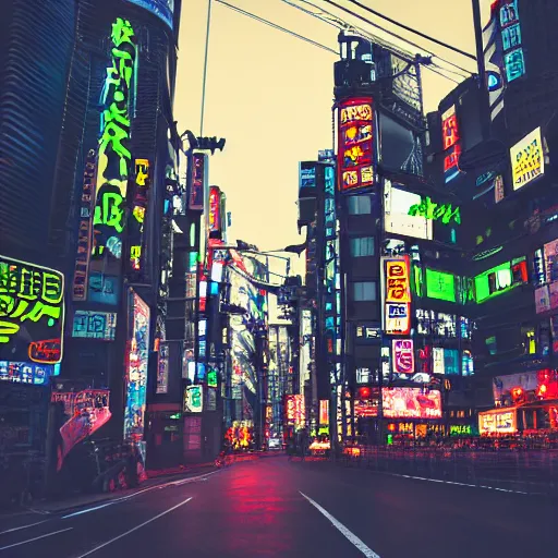 Image similar to Cityscape, Hyper realistic, professional photography, Tokyo, Cyberpunk, Far Future, Sci Fi, Swampy, Neon lights, Shrek