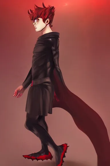 Image similar to little boy with cat ears in an black outfit with red cape. digital artwork made by lois van baarle and kentaro miura, sharpness focus, inspired by hirohiko araki, anatomically correct, heroic composition, hero pose, smooth, night city, hd