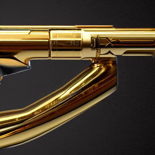 Image similar to gold luxurious shotgun, closeup, 8k, realistic, extreme details, detailed, sharp