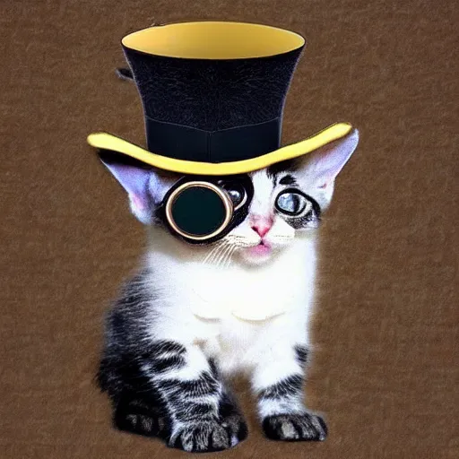 Image similar to cute kitten wearing a tophat and monocle