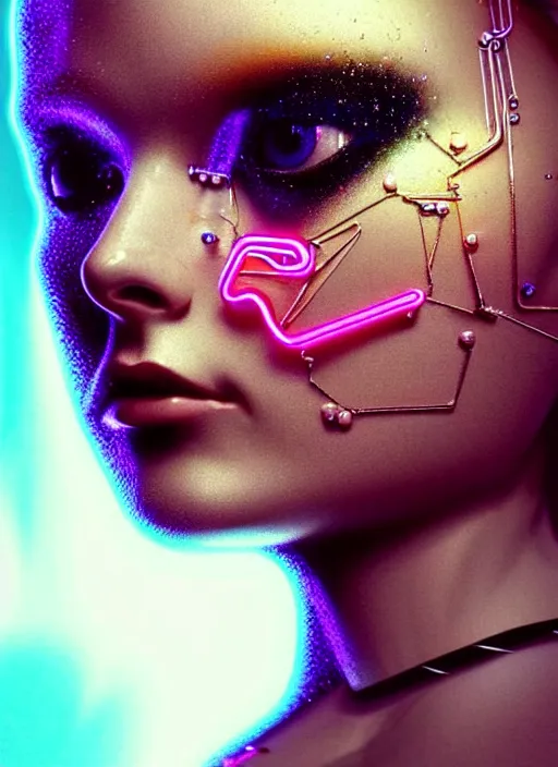 Image similar to a highly detailed long shot photo of very intricate female face portrait, futurism, rococo cyber neon lighting, detailed futuristic fibonacci jewelry, profile posing, hyper photorealistic, crispy quality, digital photography, trending in pinterest, cinematic, 4 k ultra hd, art by pascal blanche, art by greg rutkowski, art by artgerm,