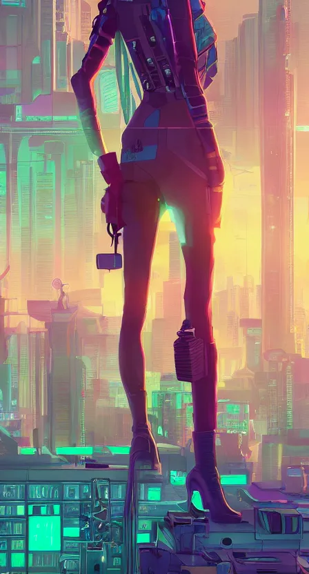 Image similar to zendaya as a cyberpunk hero standing on the rooftop of cybertown, art poster, full body, t - pose, character design, ambient lighting, 4 k, lois van baarle, ilya kuvshinov, rossdraws, alphonse mucha, jung gi kim, dylan kowalsk, artstation