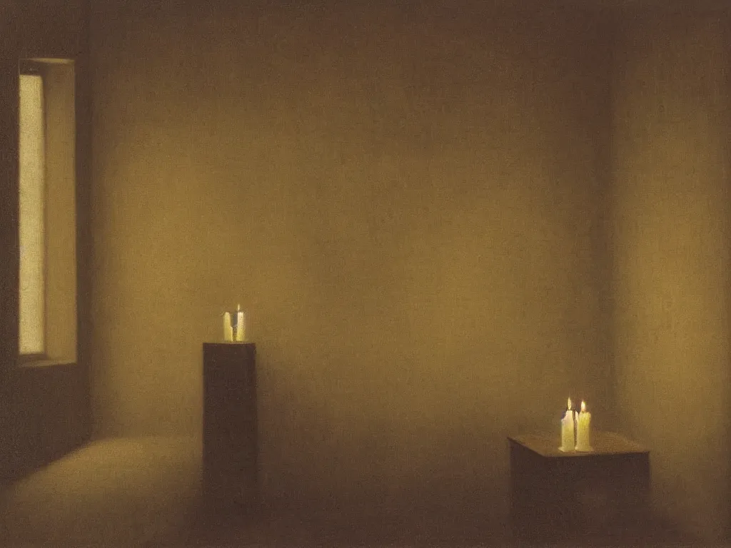 Image similar to meditative interior at night with candle. Vilhelm Hammershøi